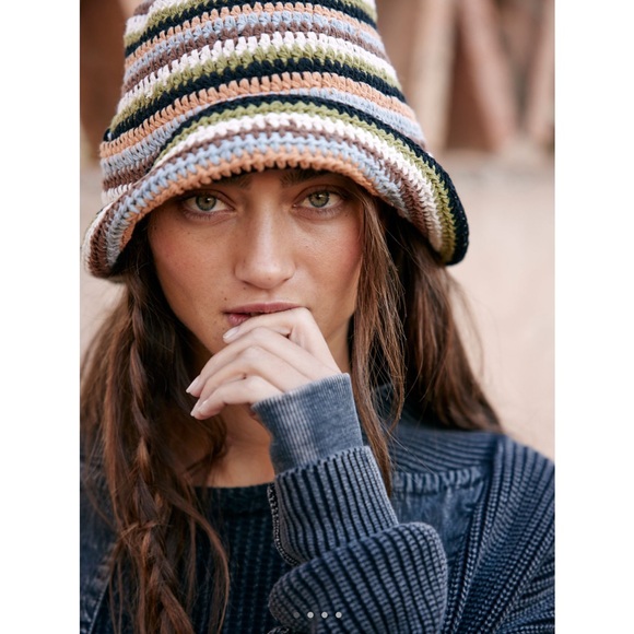 Free People Accessories - NWOT Free People Mabel Crochet Tie Bucket Hat Striped New
